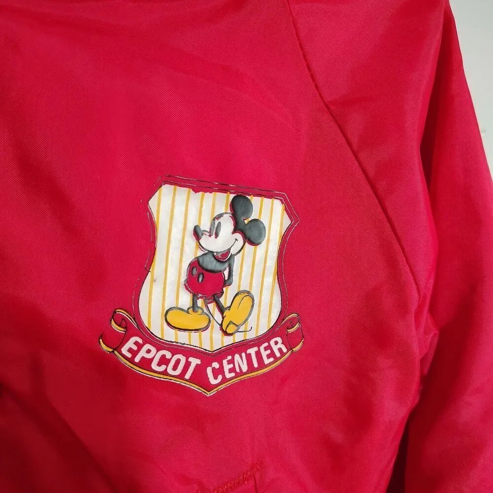Vintage Disney EPCOT Mickey Mouse Kids Bomber Jacket Red Nylon USA Size 4